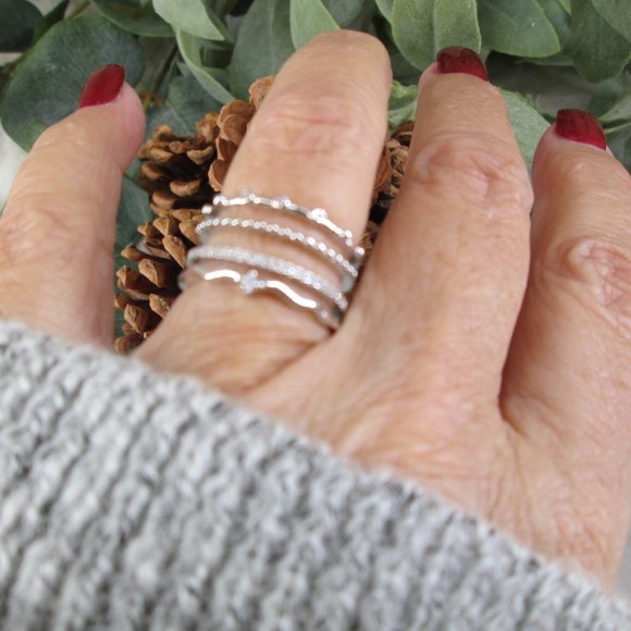 925 Sterling & Simulated Diamond Stacker Ring>4 Rings in 1>925 ring,Non Tarnish - Picture 5 of 5